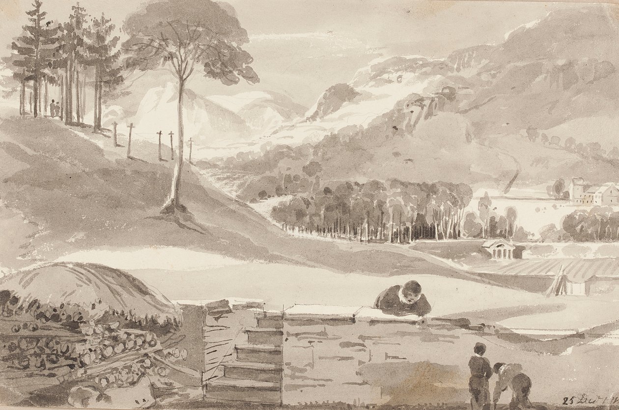 1819年、カンブリアの湖水地方、ブラセイフィールド（紙にトイレ） 作： ジョン・ハーデン