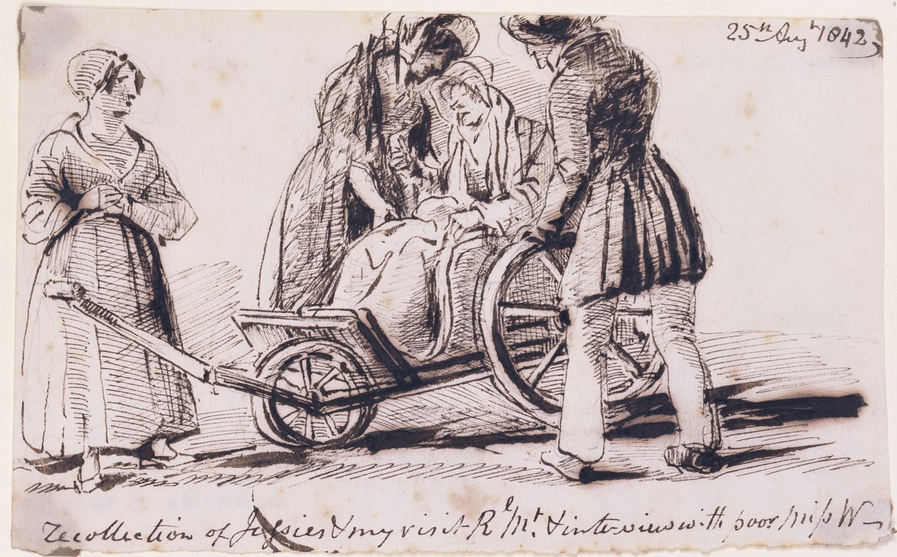 車椅子のドロシー・ワーズワース（1771-1855）、1842年（紙にインク） 作： ジョン・ハーデン