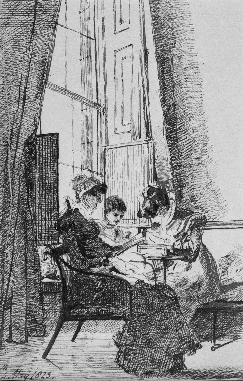 1823年5月24日、ジョージア様式のインテリアの3人の女性（紙にペンとインク） 作： ジョン・ハーデン