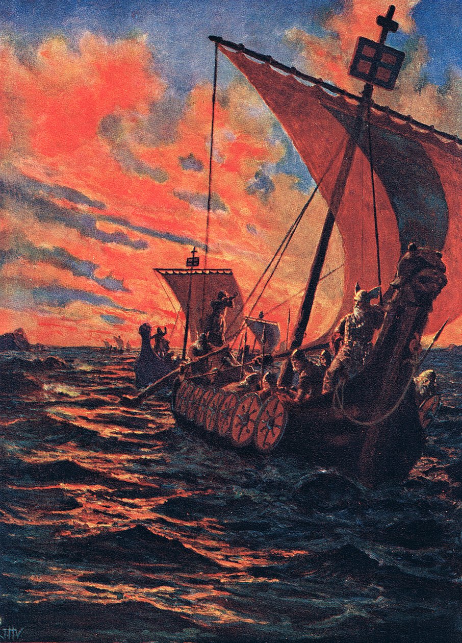 ヴァイキングの復活、1900年代初頭の「ハッチンソンの国家の歴史」のイラスト 作： ジョン・ハリス・ヴァルダ