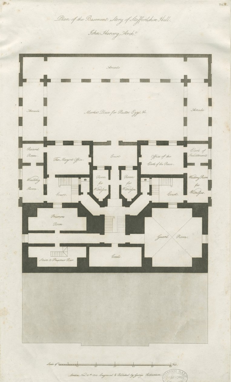 スタッフォード-シャイアホールの地下物語の計画：彫刻、nd [1794-1798]（印刷） 作： ジョン・ハーベイ