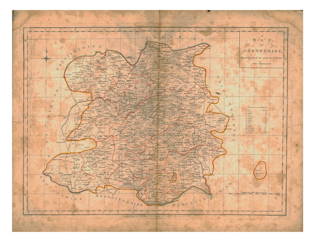 シュロップシャーの地図、c1788 作： ジョン・ヘイウッド
