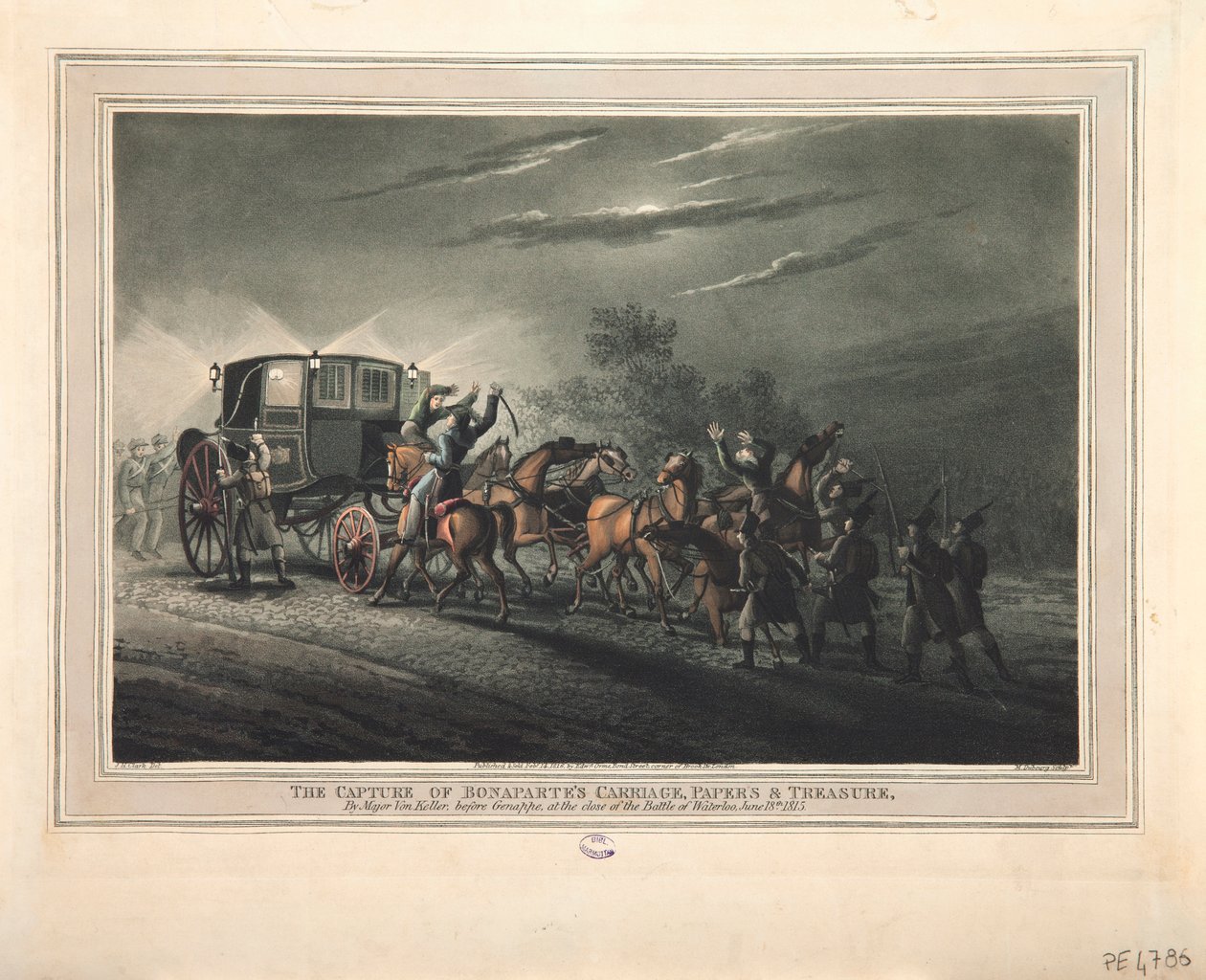 フォンケラー少佐によるボナパルトの馬車、書類、宝物の捕獲、1816年 作： ジョン・ヘヴィサイド・クラーク