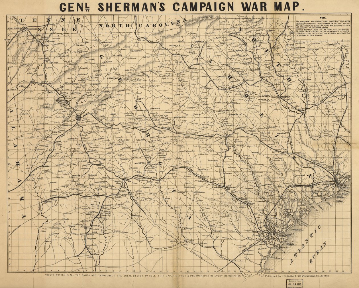シャーマン将軍の選挙戦マップ。LOC 99447285 作： ジョン・ヘンリー・バフォード