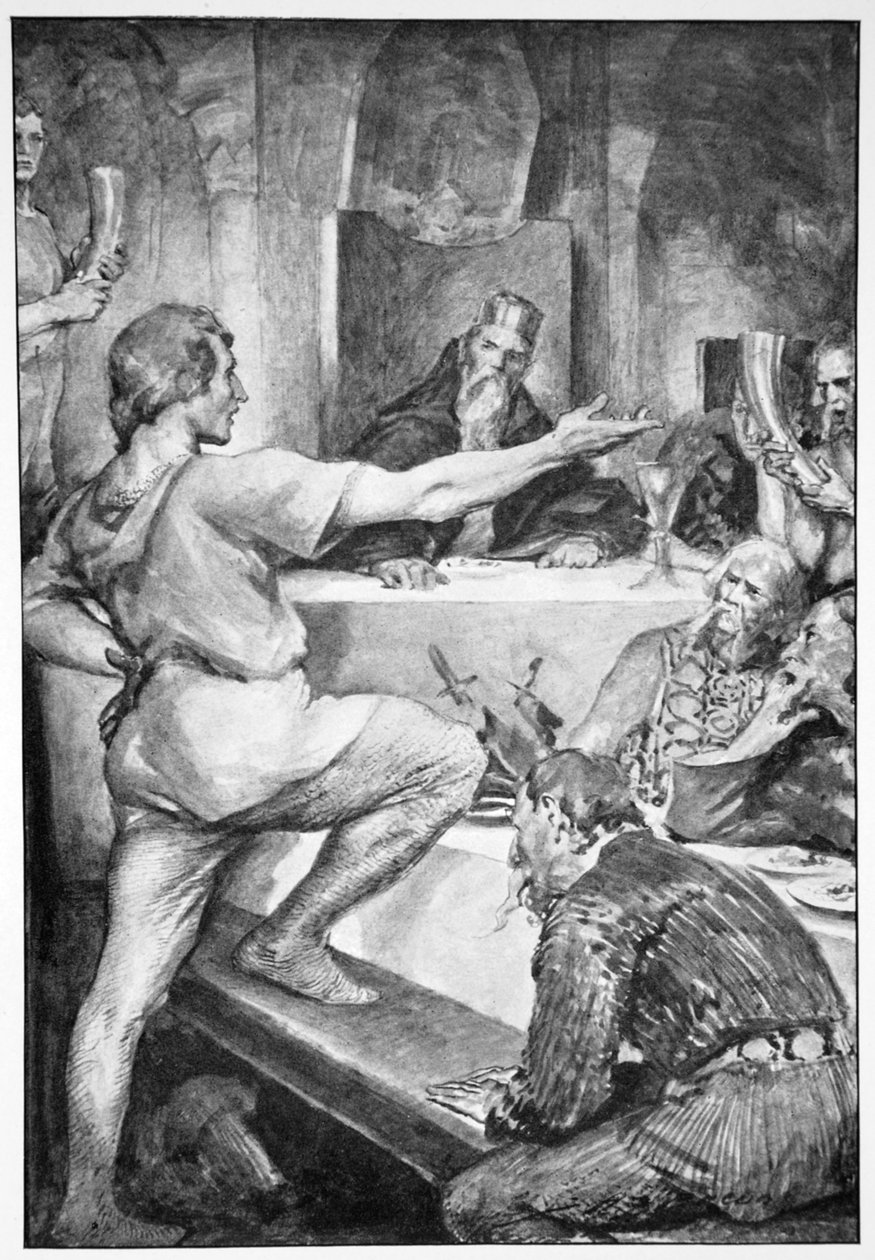 「ベーオウルフはハンフェルスに傲慢に答える」、1910年。 作： ジョン・ヘンリー・フレデリック・ベーコン
