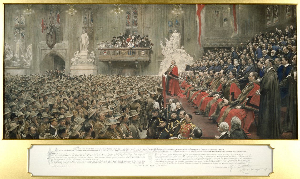 1900年にロンドンのギルドホールで行われたシティ・インペリアル・ボランティア。   作： ジョン・ヘンリー・フレデリック・ベーコン