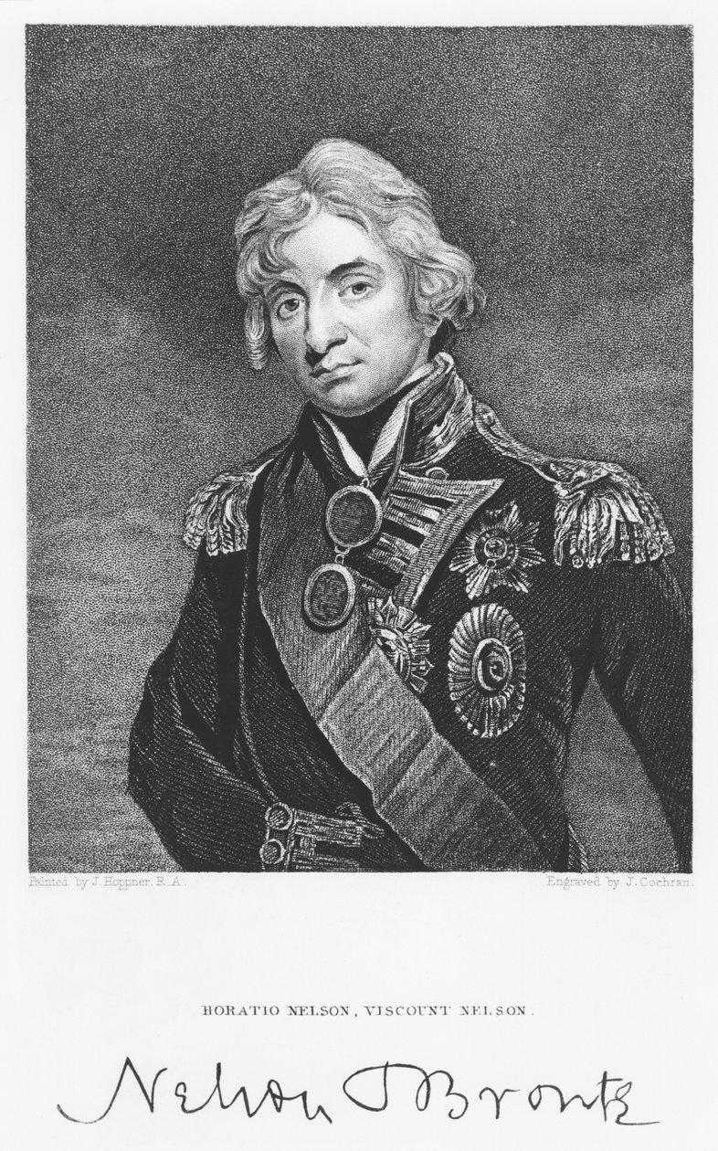 ジョンコクラン（fl.1821-65）によって刻まれた、ホレイショネルソン提督の署名入りの肖像画 作： ジョン・ホップナー