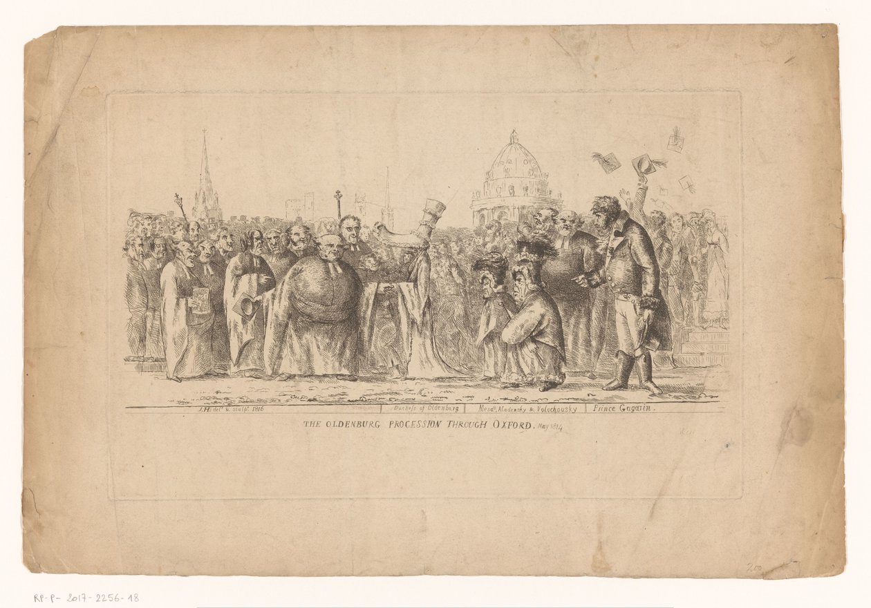1814年、オックスフォードのカタリナ・パウロナ・ヴァン・ルスランド オックスフォードを通るオルデンバーグの行列。 1814 年 5 月 (オブジェクトのタイトル) 作： ジョン・ヒューズ