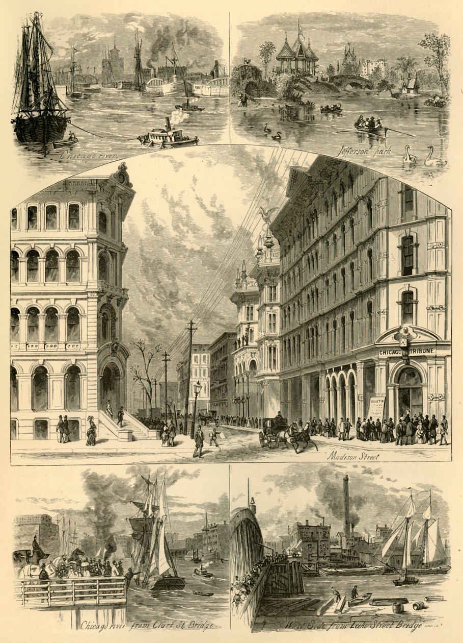 「シカゴの情景」、1874 年。 作： ジョン・J・ハーレー