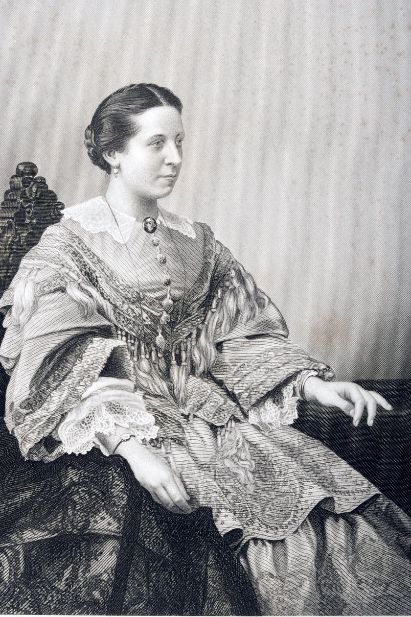 1860年にロンドンで出版された「著名な人物の応接室、第2巻」の写真からDJパウンドによって彫刻されたクララノヴェッロ（1818〜1908年） 作： ジョン・ジャベス・エドウィン・ペイズリー・メイオール