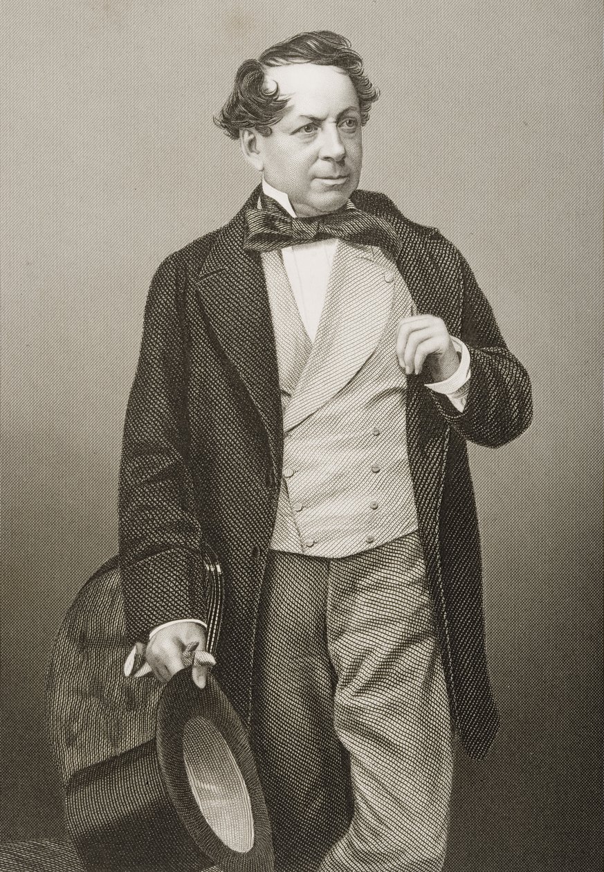 John Baldwin Buckstone（1802-79）は、1860年にロンドンで出版された「著名な人物の応接室、第2巻」の写真からDJパウンドによって彫刻されました。 作： ジョン・ジャベス・エドウィン・ペイズリー・メイオール