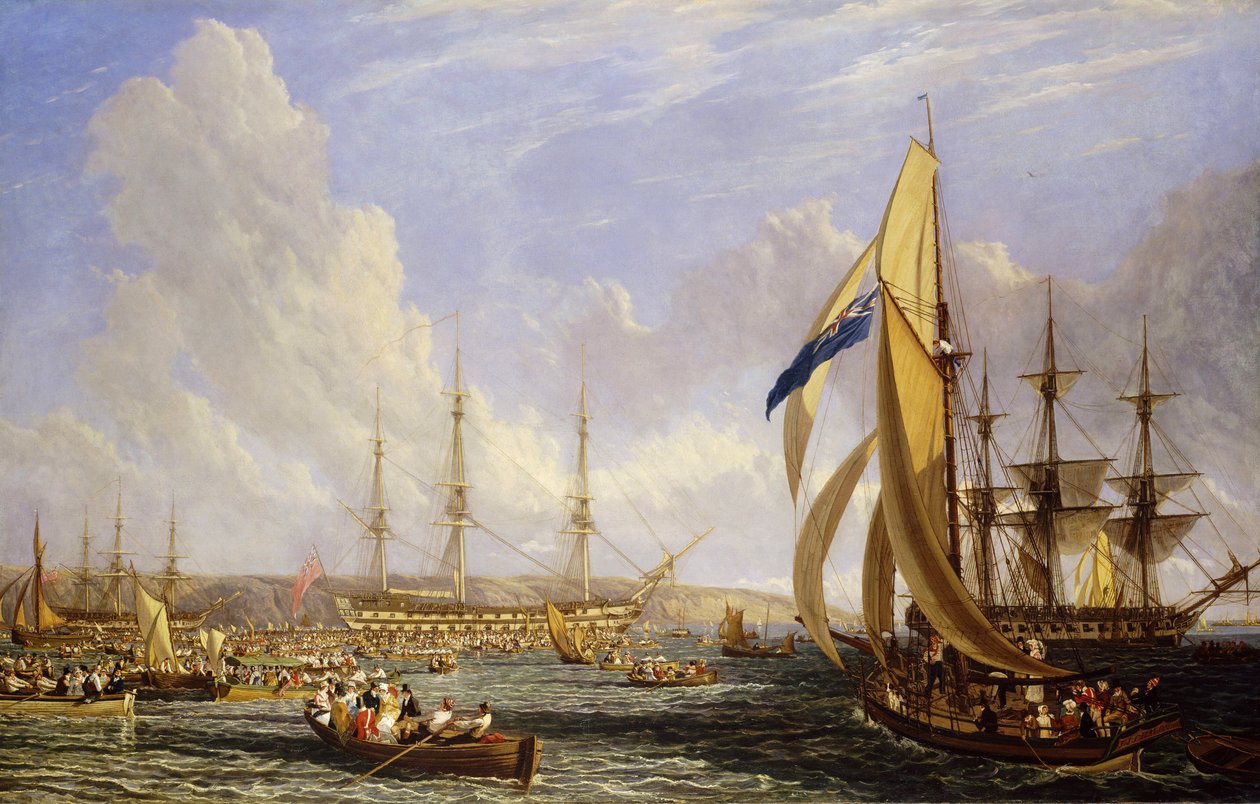 1815年8月、プリマス（イギリス）前の海上風景。油彩・キャンバス 作： ジョン・ジェームス・シャロン