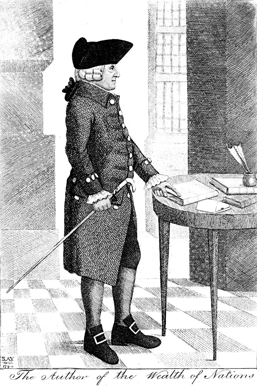 アダム・スミス1723-1790、スコットランドの哲学者および経済学者、1790 作： ジョン・ケイ