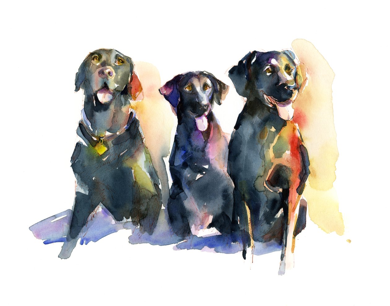 Three Black Labs、2015年（水彩） 作： ジョンキーリング
