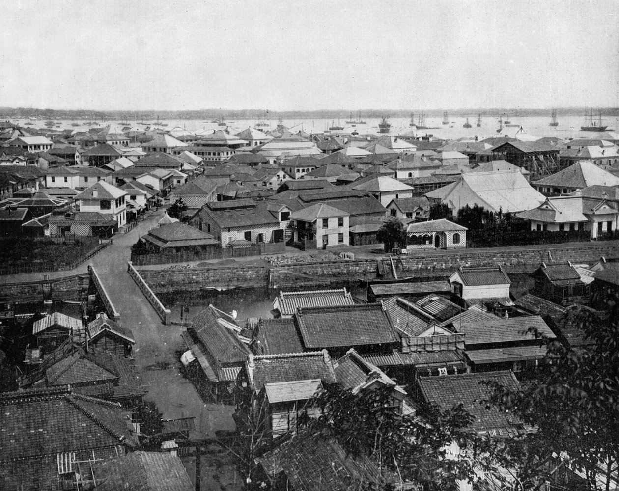 日本の横浜の風景（モノクロ写真 作： ジョンローソンストッダード