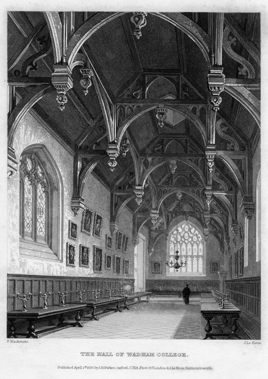 ホールオブワダムカレッジ、オックスフォード大学、1836年。 作： ジョン・ル・クー