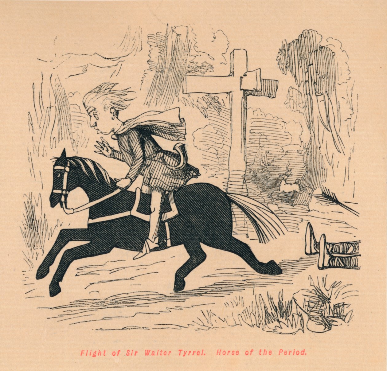 ウォルター・タイレル卿の飛行。期間の馬、c1860、c1860 作： ジョン・リーチ