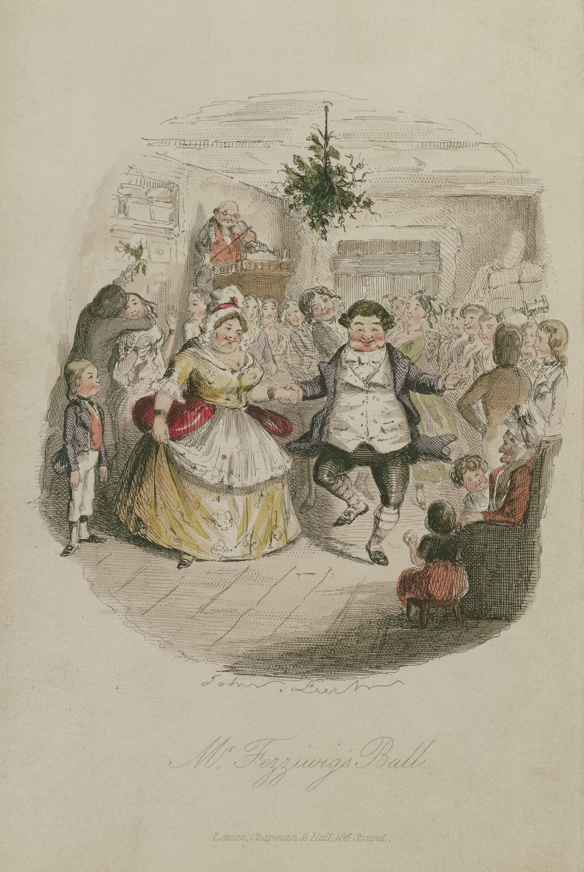 フェジーウィッグスボール氏、チャールズディケンズのクリスマスキャロルのイラスト（1812-1870）、pub.1843（手描きの彫刻） 作： ジョン・リーチ