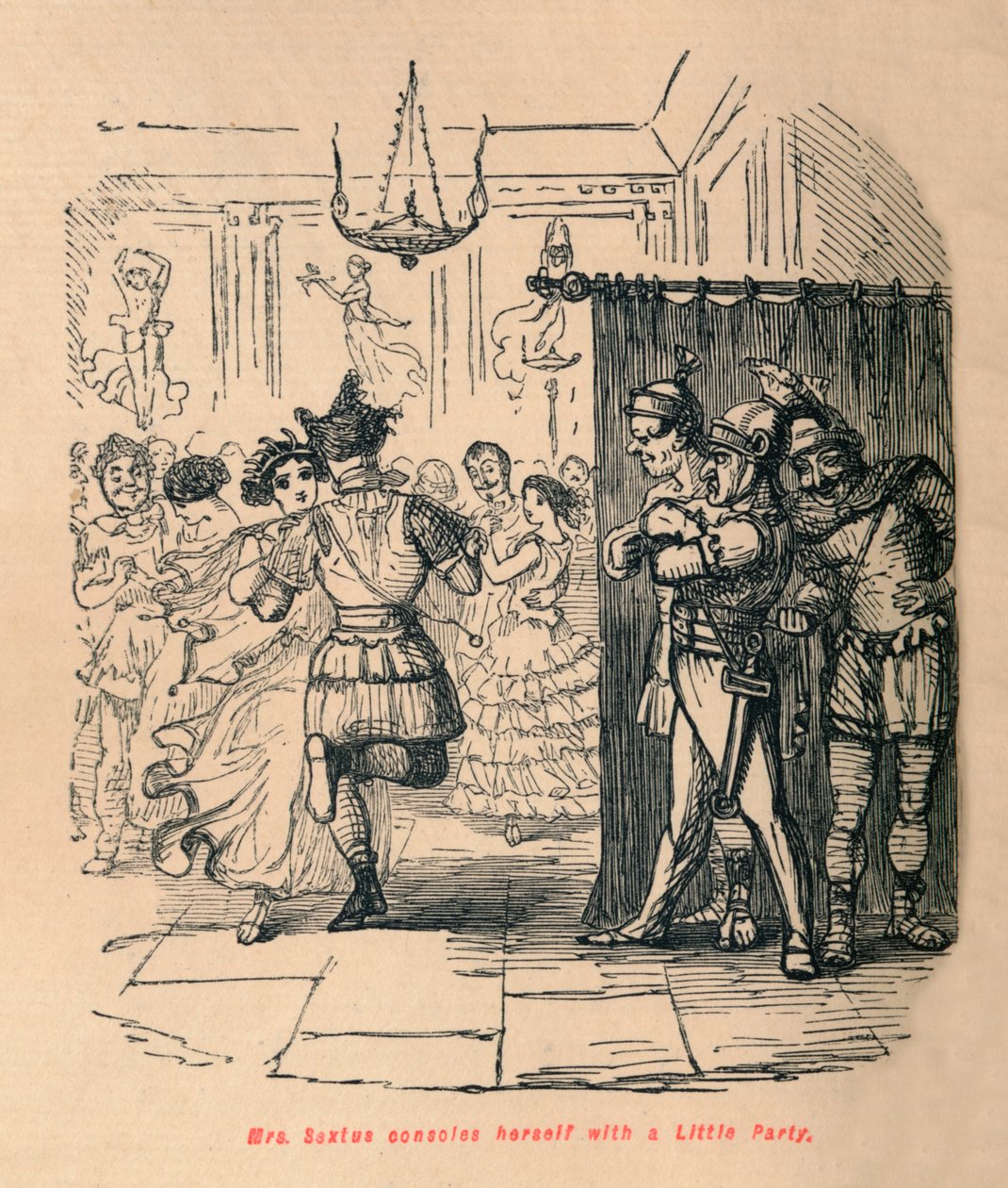 Sextus夫人、リトルパーティーで自分を慰める1852 作： ジョン・リーチ