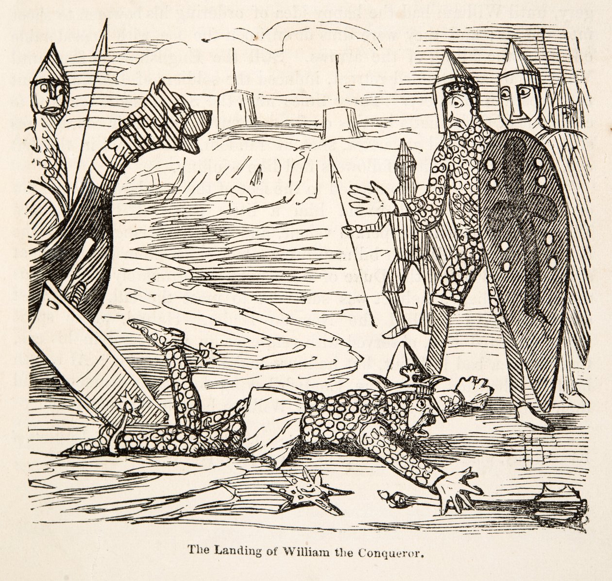 征服王ウィリアムの上陸（『The Comic History of England』より。1864年（木版画 作： ジョン・リーチ