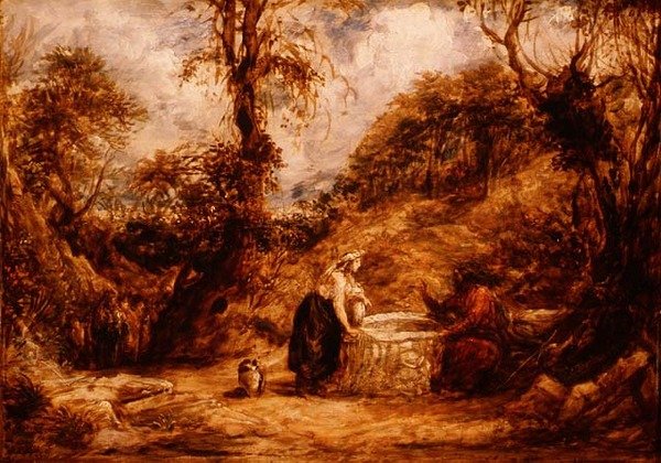 キリストと「ヤコブの井戸のサマリアの女」 1850-60年頃（パネルに油彩 作： ジョン・リンネル
