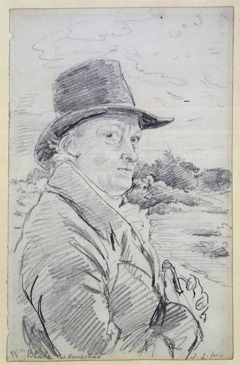 ウィリアムブレイク、帽子をかぶっていた（碑文：ハムステッドのWmブレイク）c.1825（鉛筆） 作： ジョン・リンネル