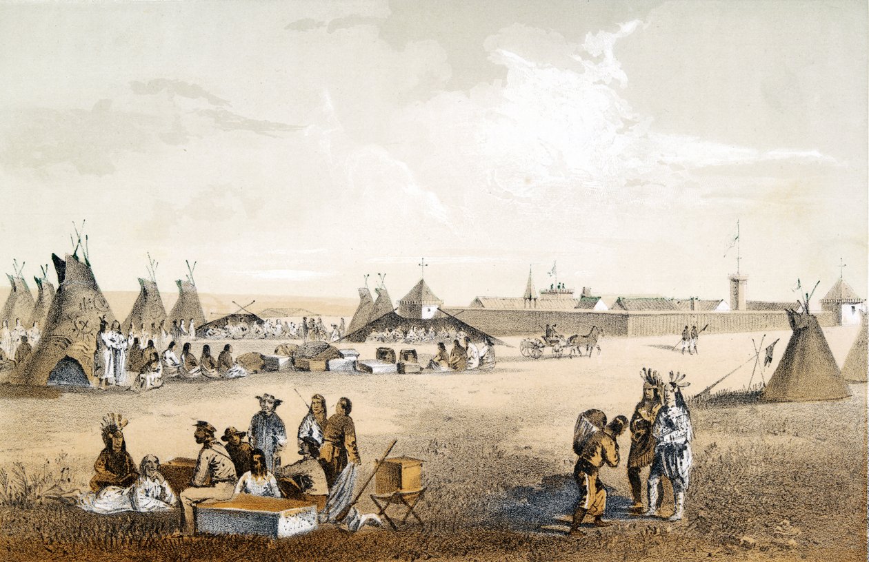 フォートユニオン、およびAssiniboinsへの商品の配布、パブ。 1860 作： ジョン・ミックス・スタンレー