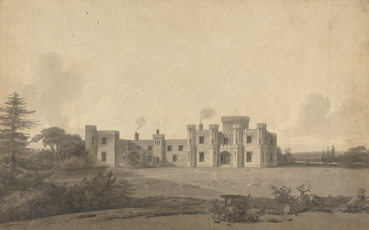 Projeto para o Castelo de Knepp, Sussex: Perspectiva 作： ジョン・ナッシュ