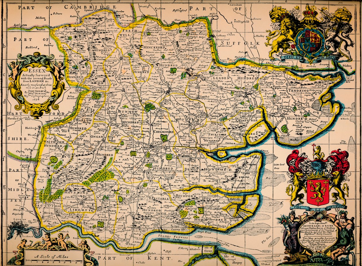 「エセックスの地図」、1678 年 作： ジョン・オギルビー
