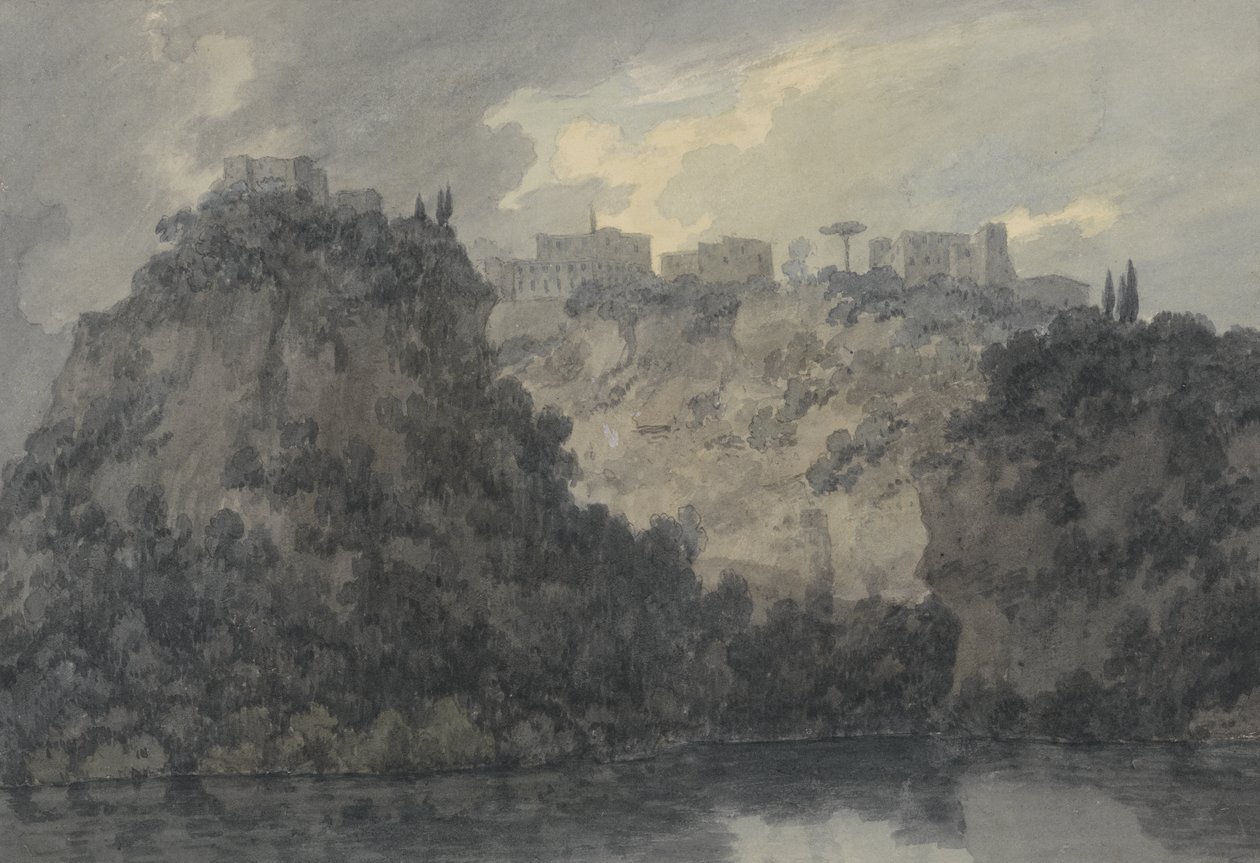 ネミ湖で、c.1780-83（紙にグラファイトとw - c） 作： ジョン・ロバート・コーズ