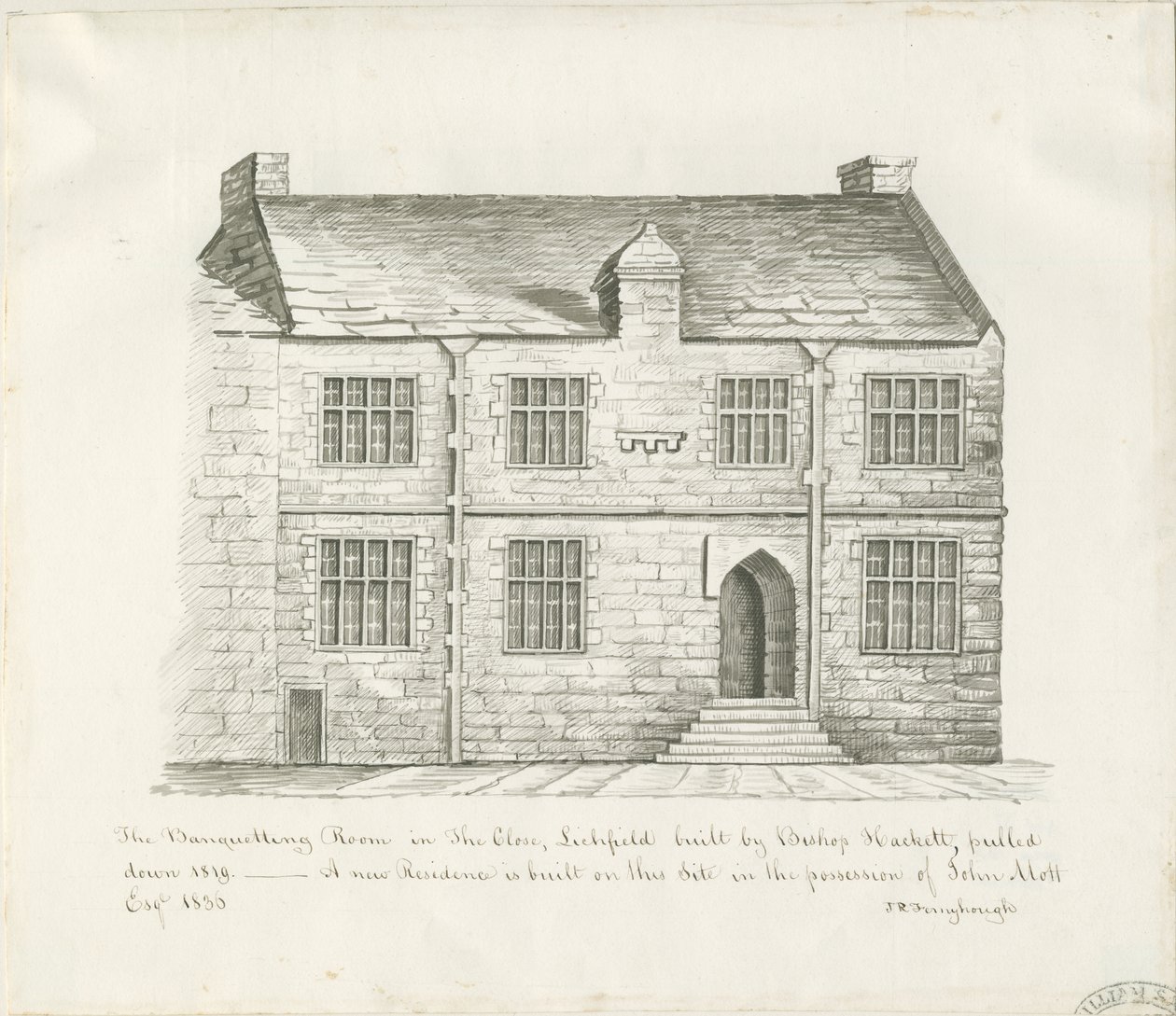 Lichfield - Banquetting Room in The Close: Sepia wash drawing, nd [early 19 cent] (drawing) 作： ジョン・ロバート・ファーニーハウ