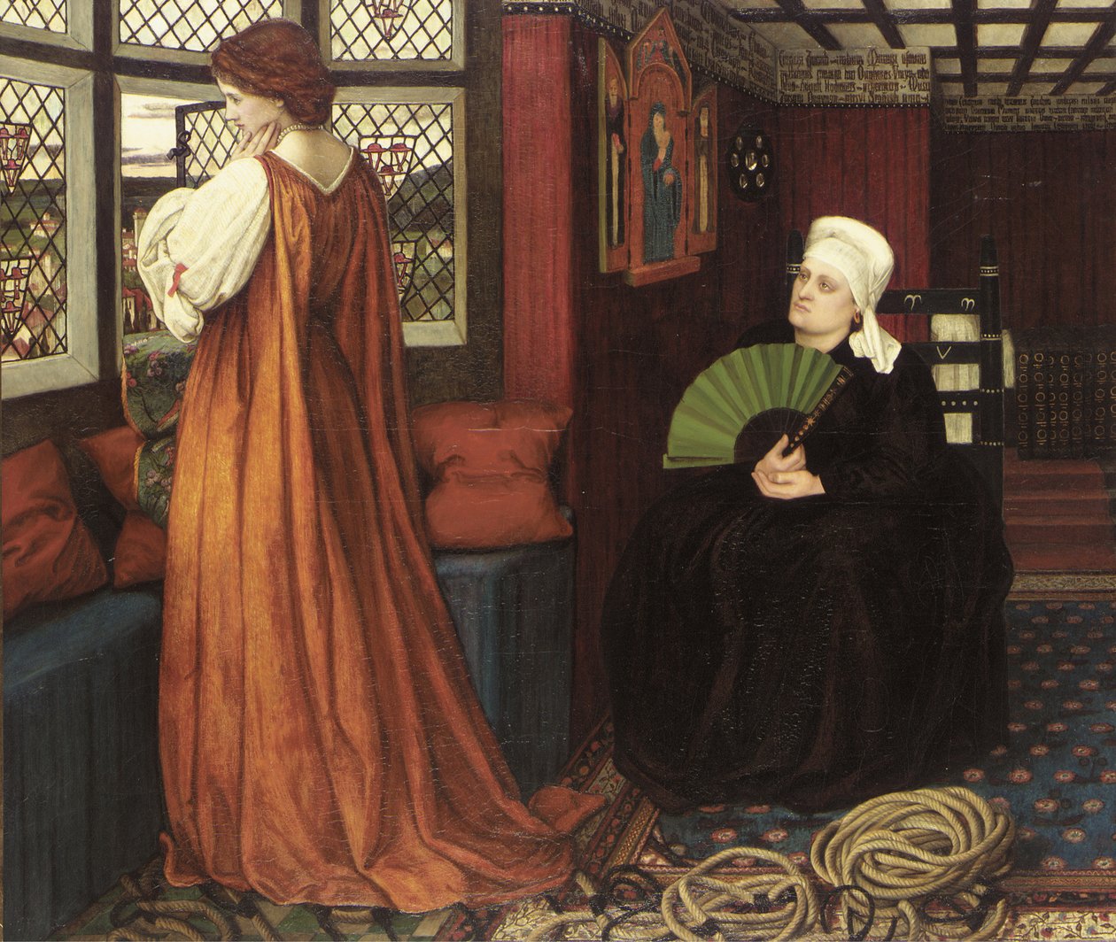 ラファエル前派の絵画 : ジュリエットとその看護婦 (Juliette et sa nourrice) par Stanhope (Spencer-Stanhope), John Roddam (1829-1908).油彩・キャンバス 作： ジョン・ロダム・スペンサー・スタンホープ