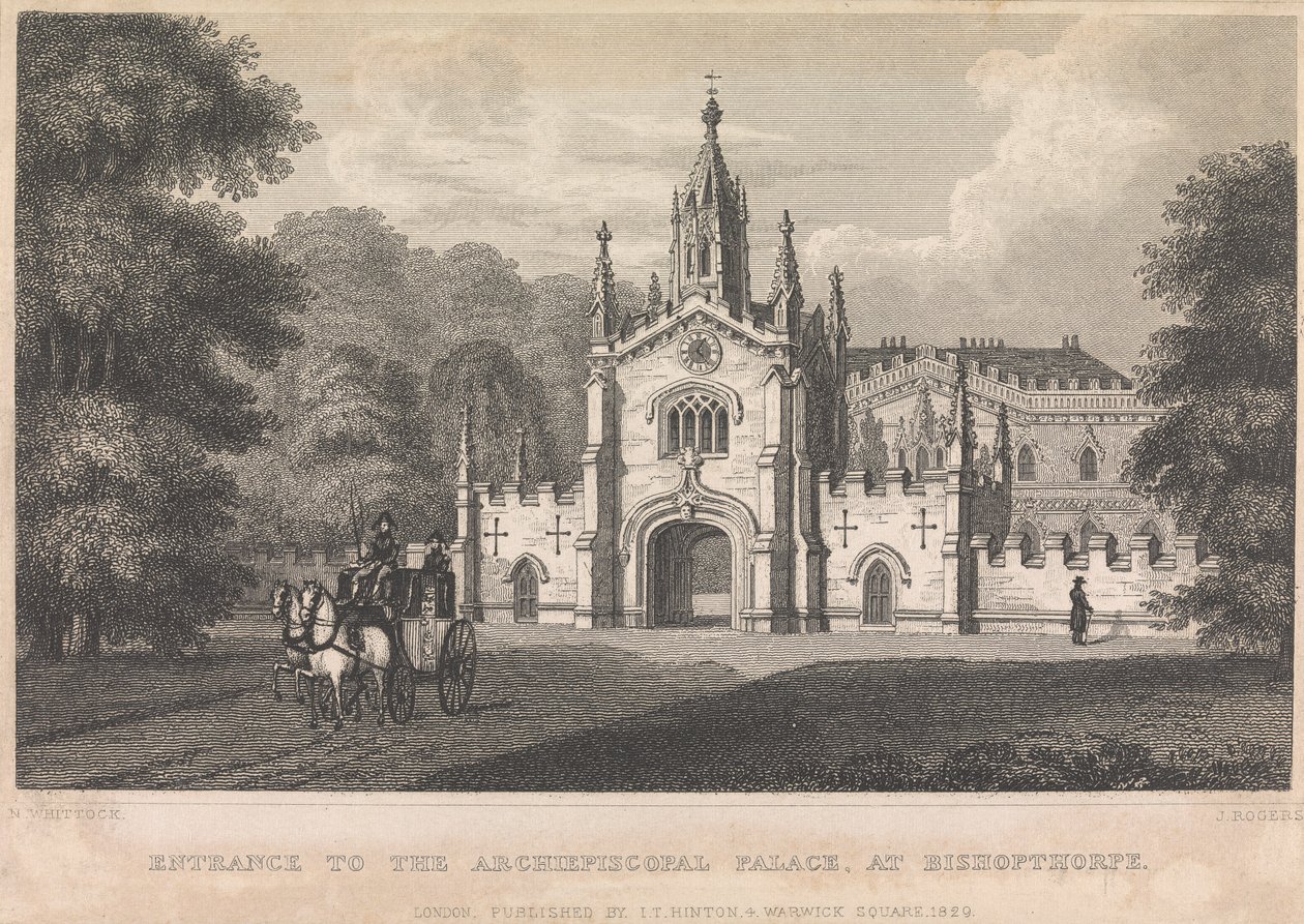 Bishopthorpe にある Archiepiscopal Palace への入り口 (I. T. Hinton 発行)。 34ページ（第1巻） 作： ジョン・ロジャース