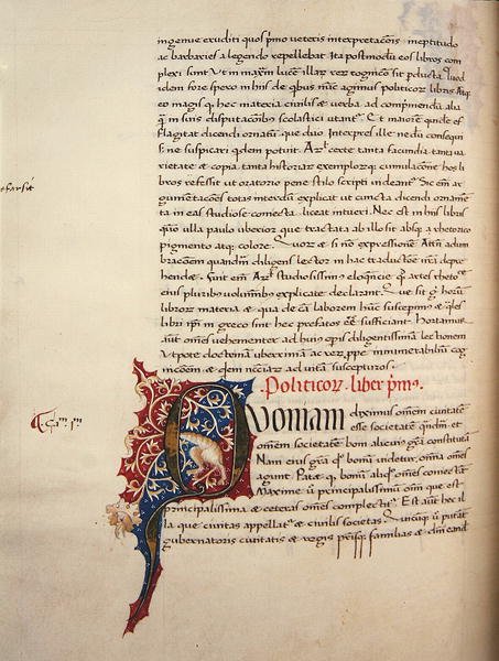Ms.228, f.90v:アリストテレスの『ニコマハン倫理学と政治学』のページ 作： ジョン・ラッセル
