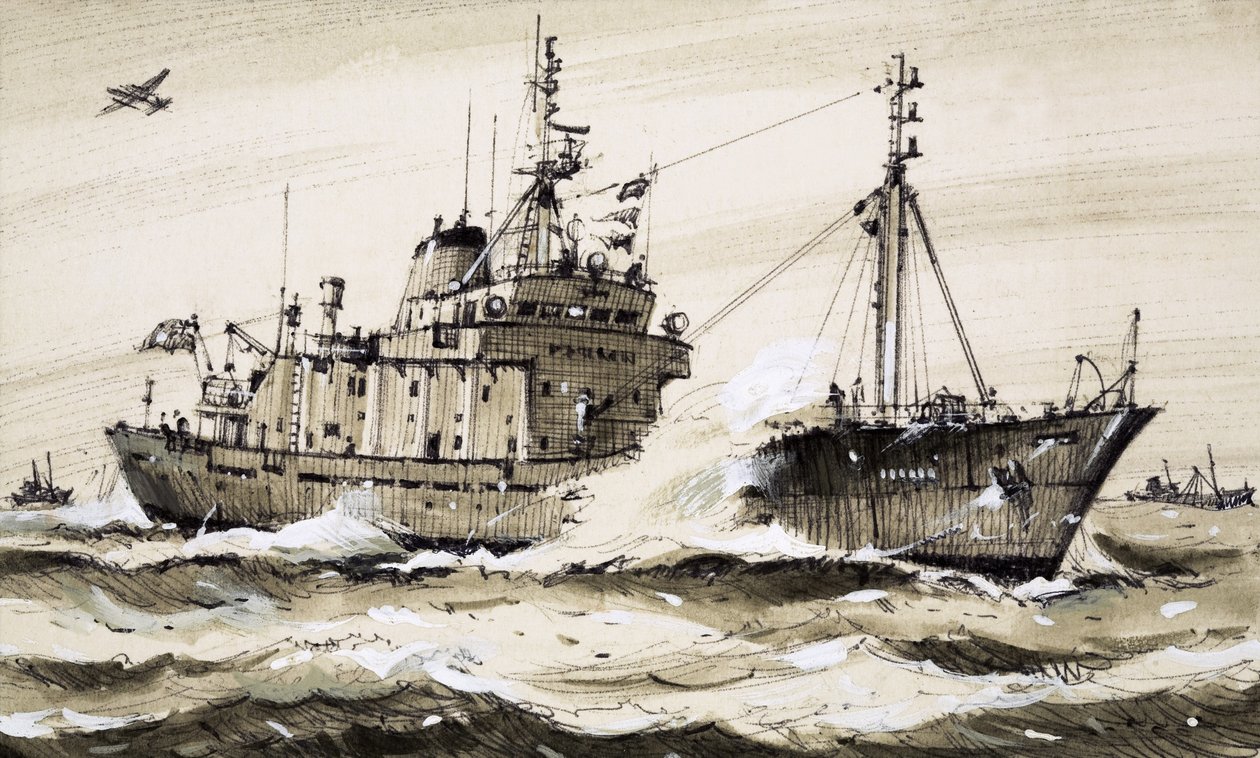 北海をパトロールするイギリスのフリゲート艦 作： ジョン・S・スミス