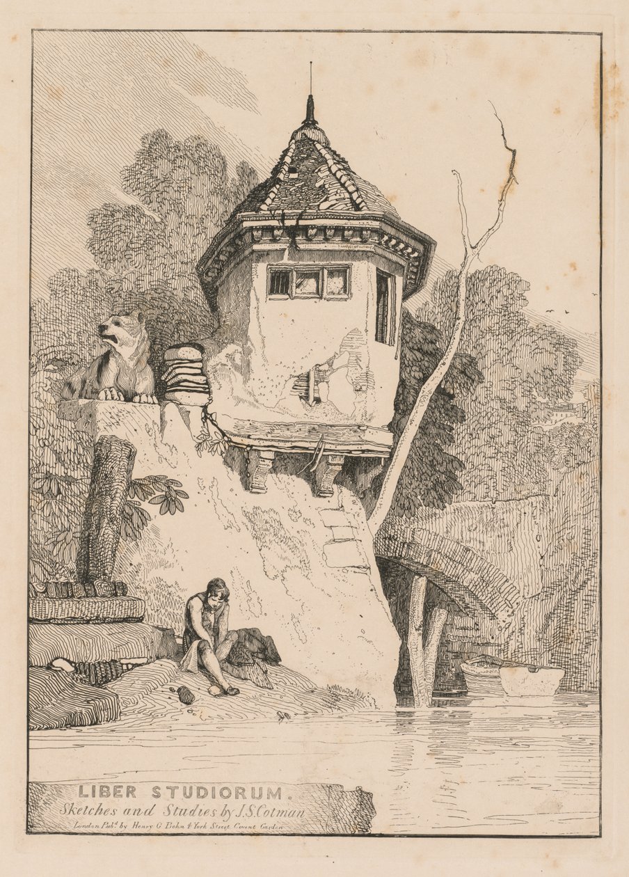 Liber Studiorum、Frontispiece、ヤレ川のほとりにあるガーデンハウスの眺め、1838年。 作： ジョンセルコットマン