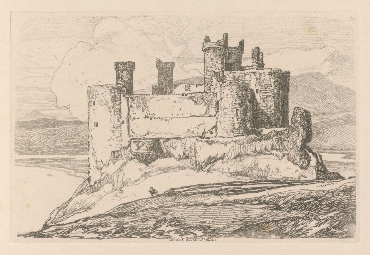 Liber Studiorum: Plate 25, Harlech Castle, IN. ウェールズ 作： ジョンセルコットマン