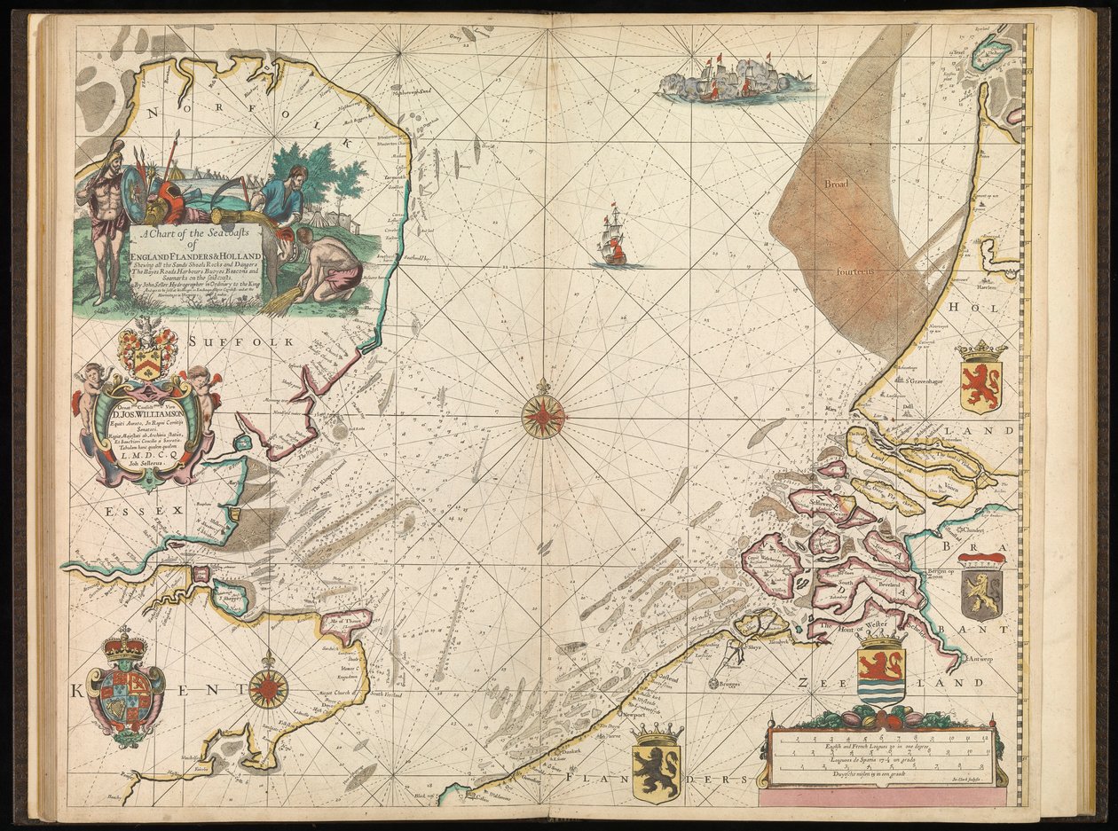 イングランド、フランドル、オランダ沿岸海図 1672年頃（版画） 作： ジョン・セラー