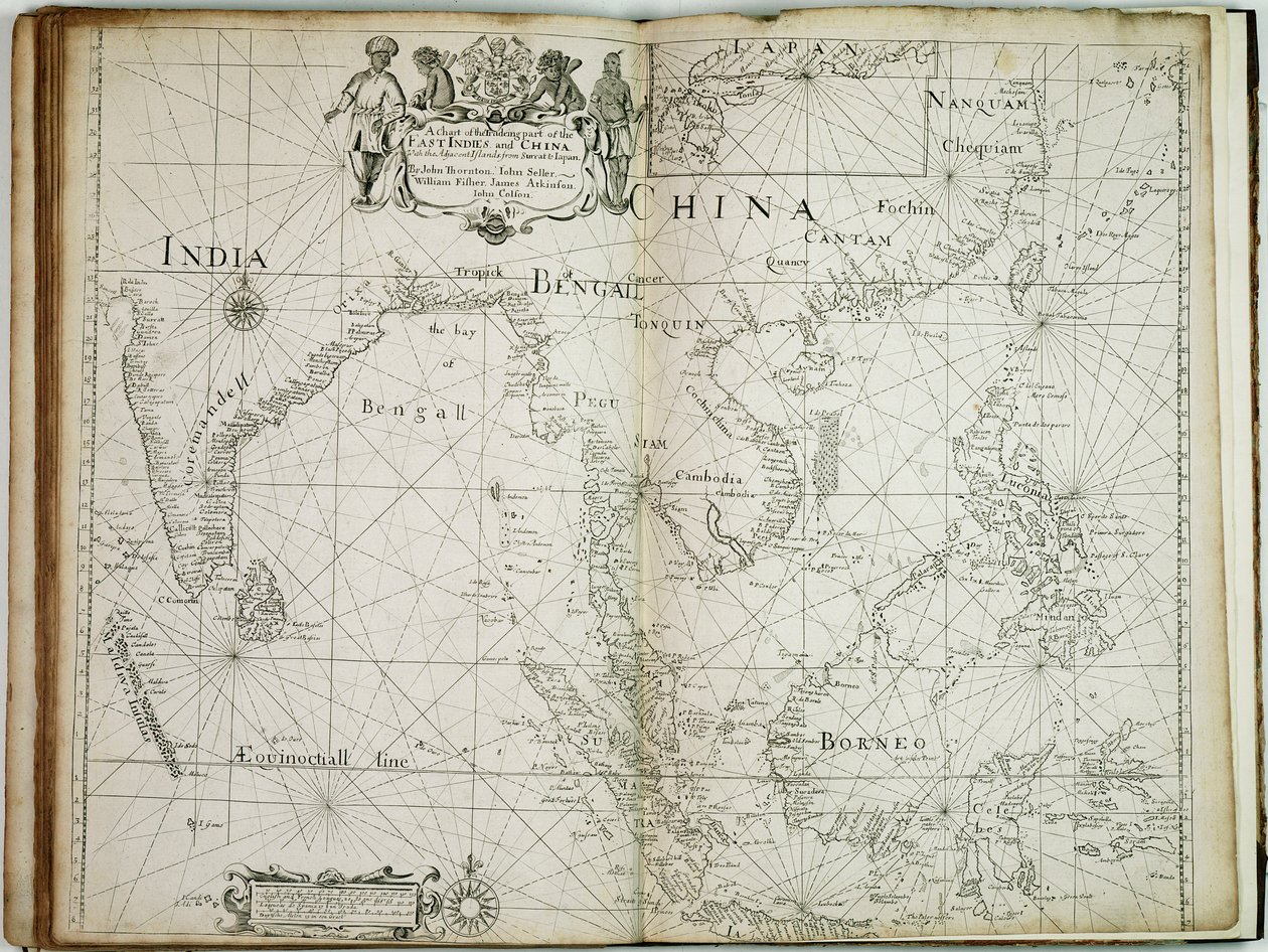 東インド諸島と中国の貿易地域と隣接する島々、スルラットから日本までの海図 作： ジョン・セラー