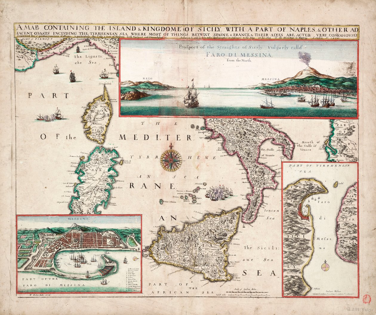 シチリア島と王国、ナポリの一部、ティレニア海を含む他の隣接海岸を含む地図 作： ジョン・セラー