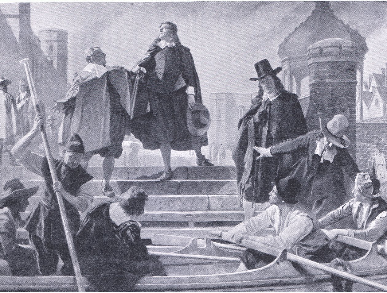 5人のメンバーの飛行（1940年頃にWaverley社から出版された『The History of the British People』のイラスト）（リトグラフ 作： ジョン・シーモア・ルーカス