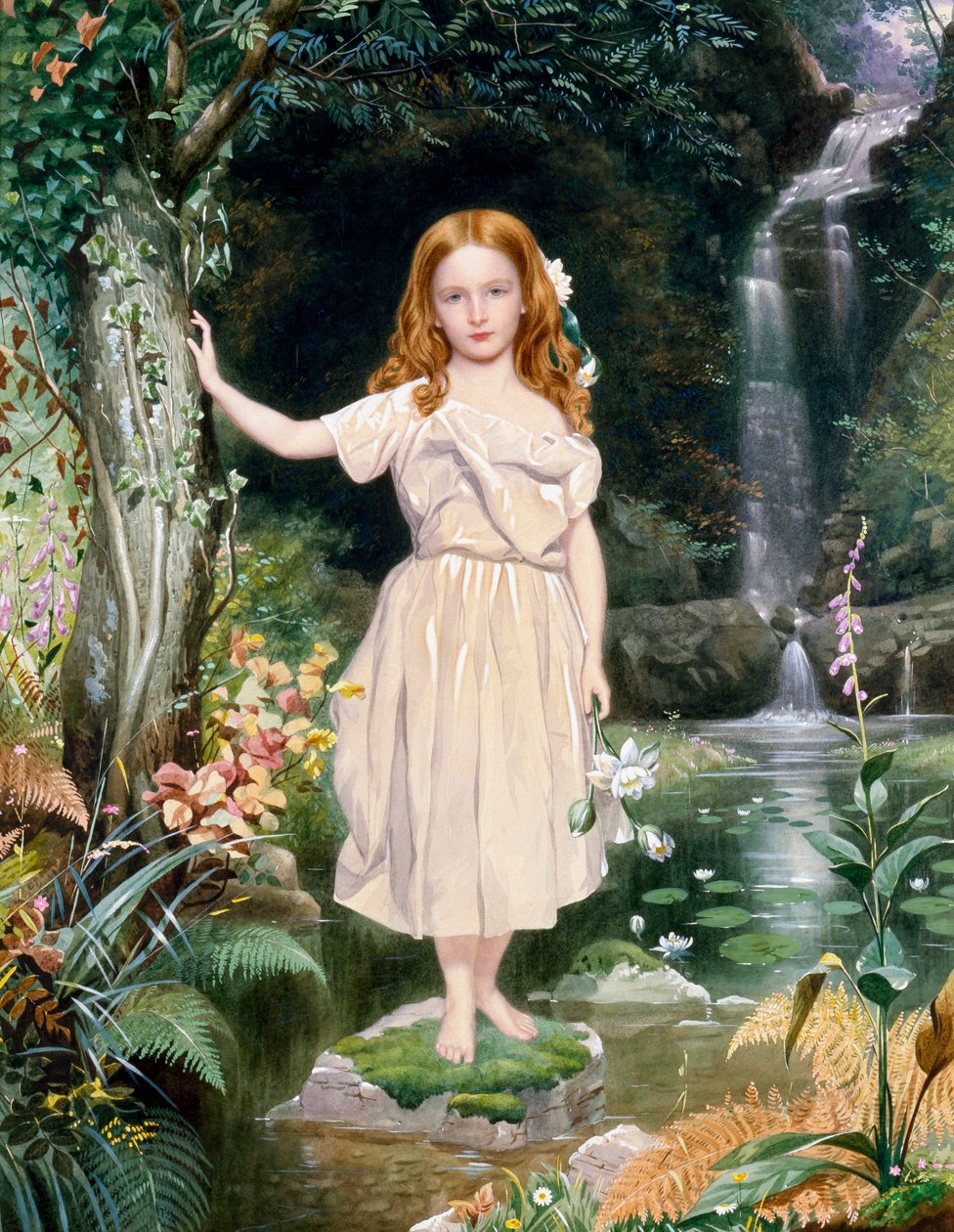 滝のそばの少女」 ジョン・シモンズ2世（1823-1876）（前グラファイト