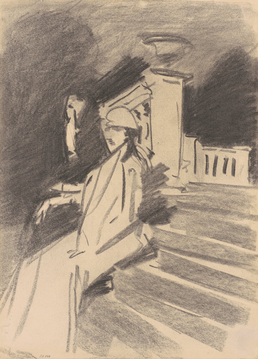 噴水、Villa Torlonia、Frascati、c.1907（木炭に木炭） 作： ジョン・シンガー・サージェント