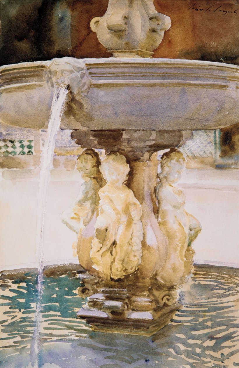 スペインの噴水、1912年（トイレと白いグラブ紙にグラファイト） 作： ジョン・シンガー・サージェント