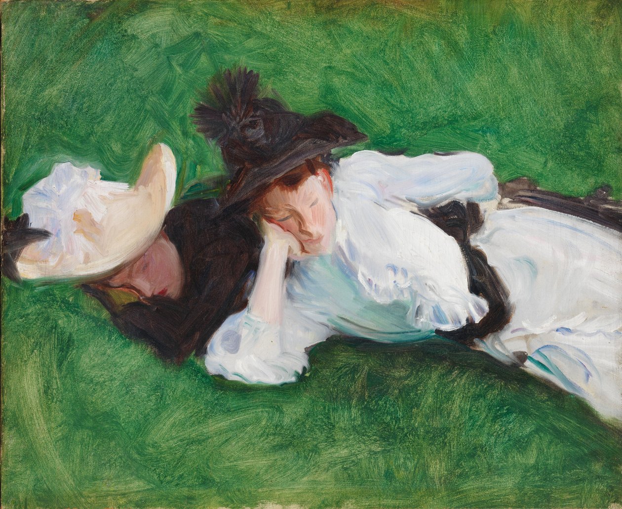芝生の上の2人の女の子、1889
