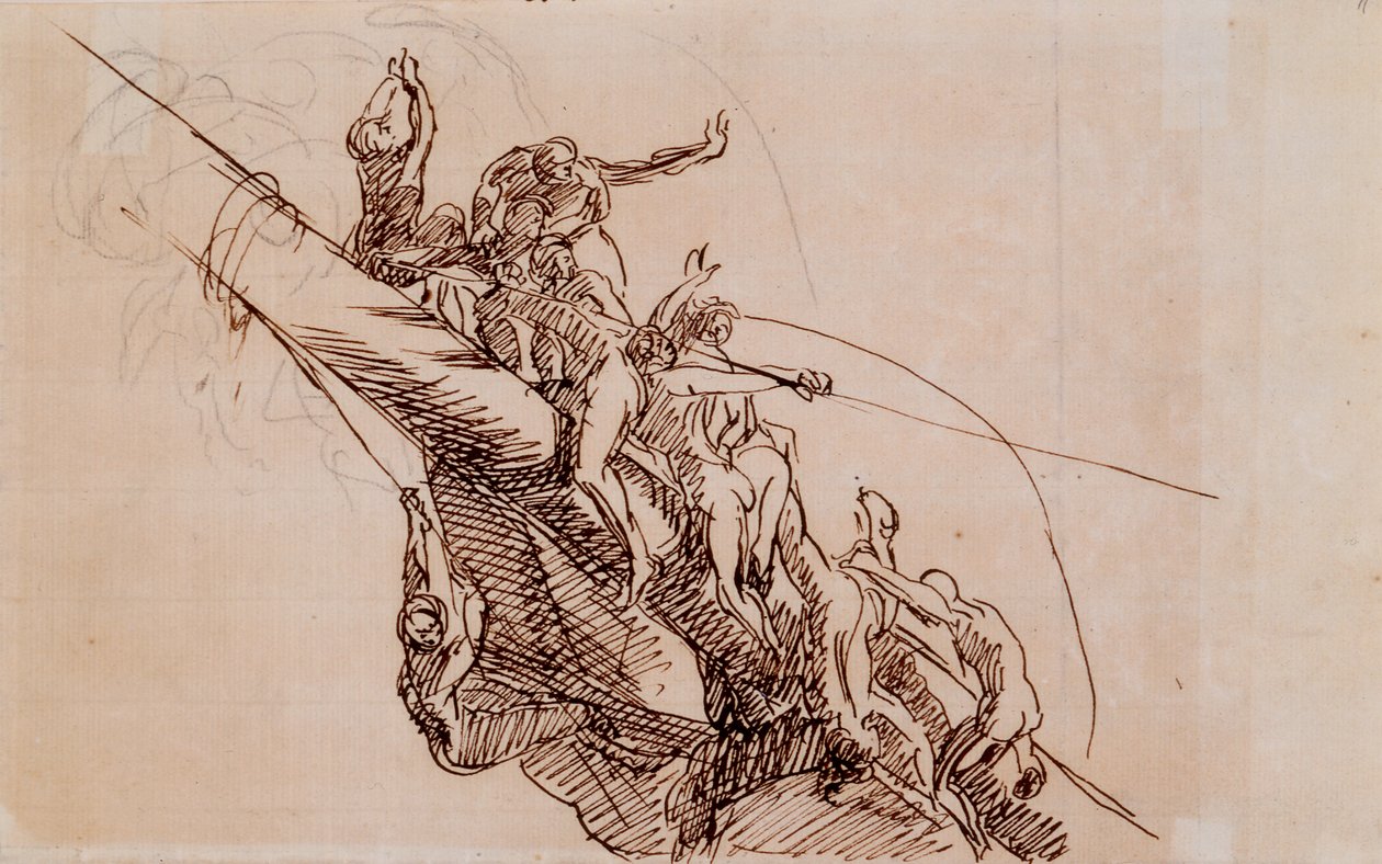 残骸にしがみついている人物、c.1785-86（ベージュの紙に茶色のインク） 作： ジョン・シングルトン・コプリー