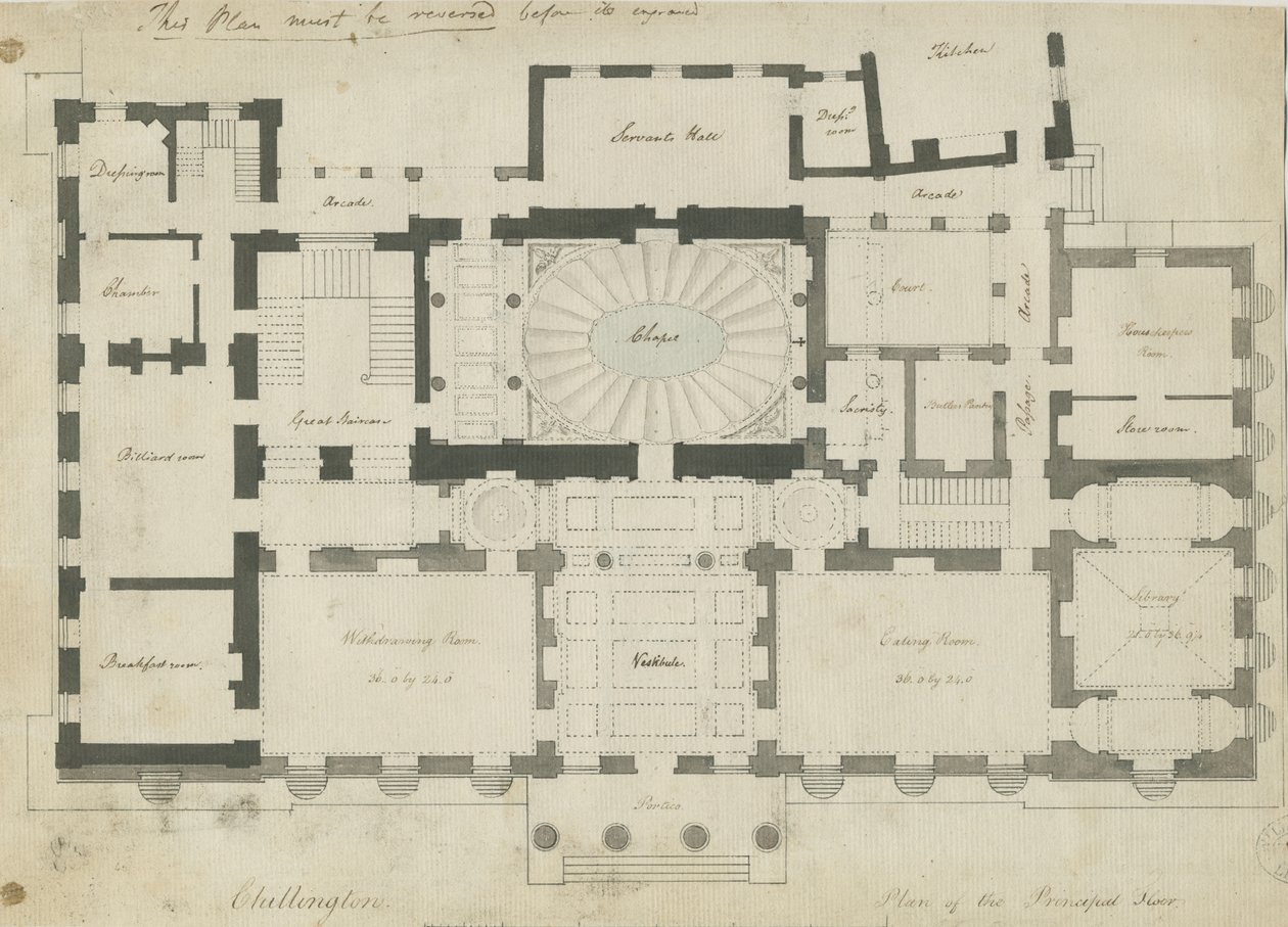 チリントンホール：ペンと鉛筆画、nd [1789] 作： ジョン・ソアン