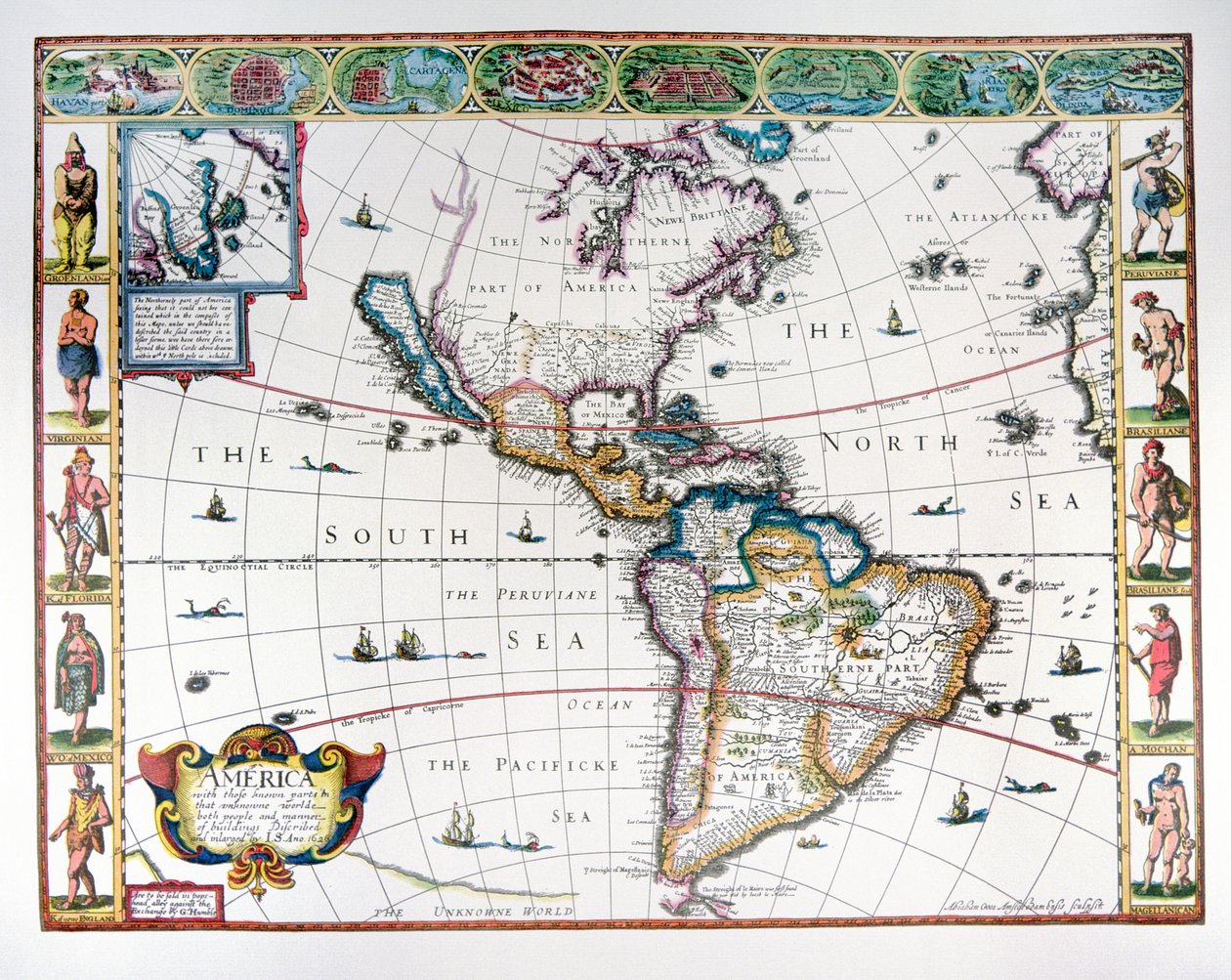1626年の西半球の地図（カラーリトグラフ 作： ジョン・スピード