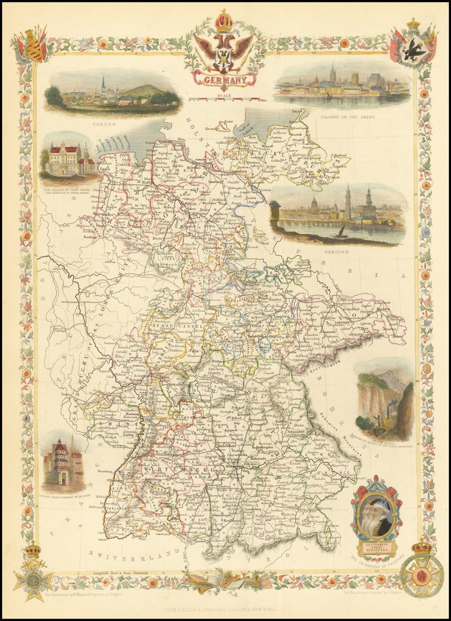 1851年ドイツ地図 作： ジョン・タリス