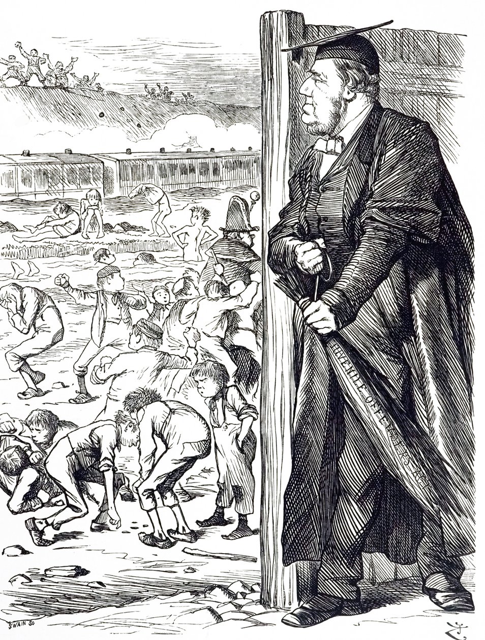 Eine Karikatur, die William Vernon Harcourt (1827-1904) darstellt, der als Innenminister die Einführung der Rute anstelle der Haft für jugendliche Straftäter empfahl. Illustriert von John Tenniel (1820-1914), ein englischer Illustrator und humoristischer G von John Tenniel